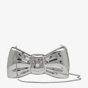 MANGO Clutch bag with bow design with chain metallic silver